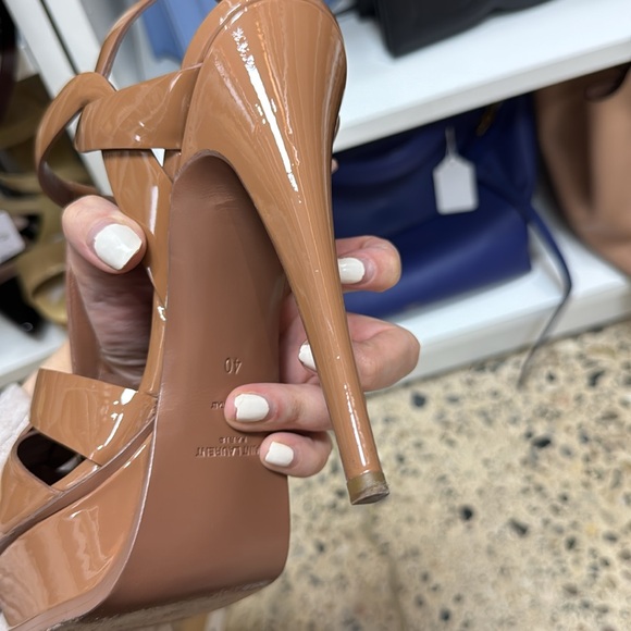 Saint Laurent Brown Patent Leather Tribute Platform Sandals - Picture 4 of 5